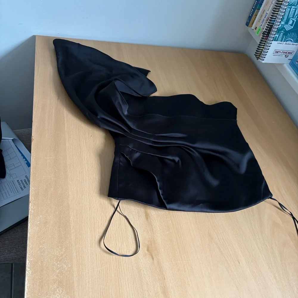 Zara Black Satin Strapless Peplum Top - Picture 9 of 10
